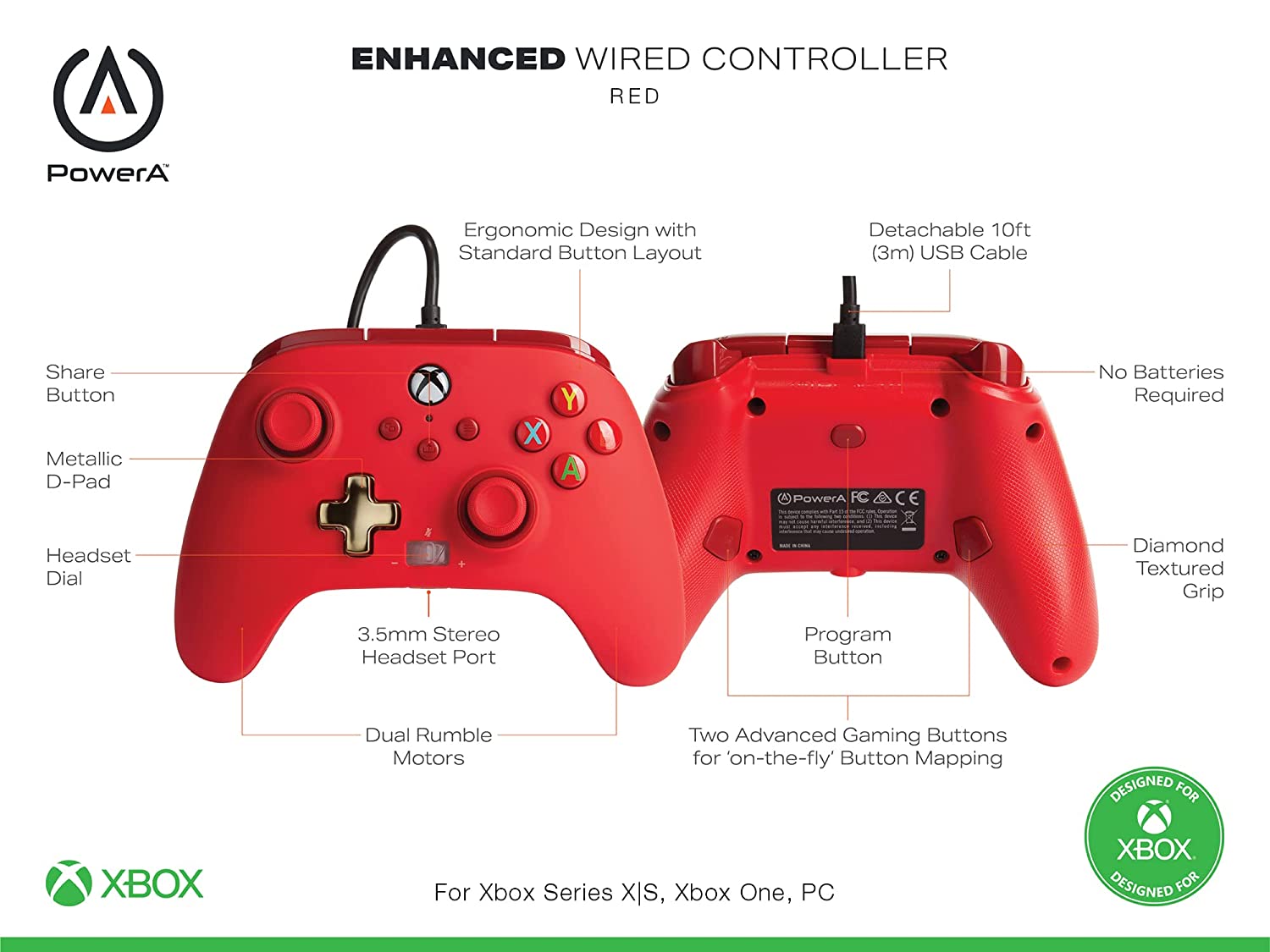 PDP Wired Controller Electric Carbon (Xbox Series X)