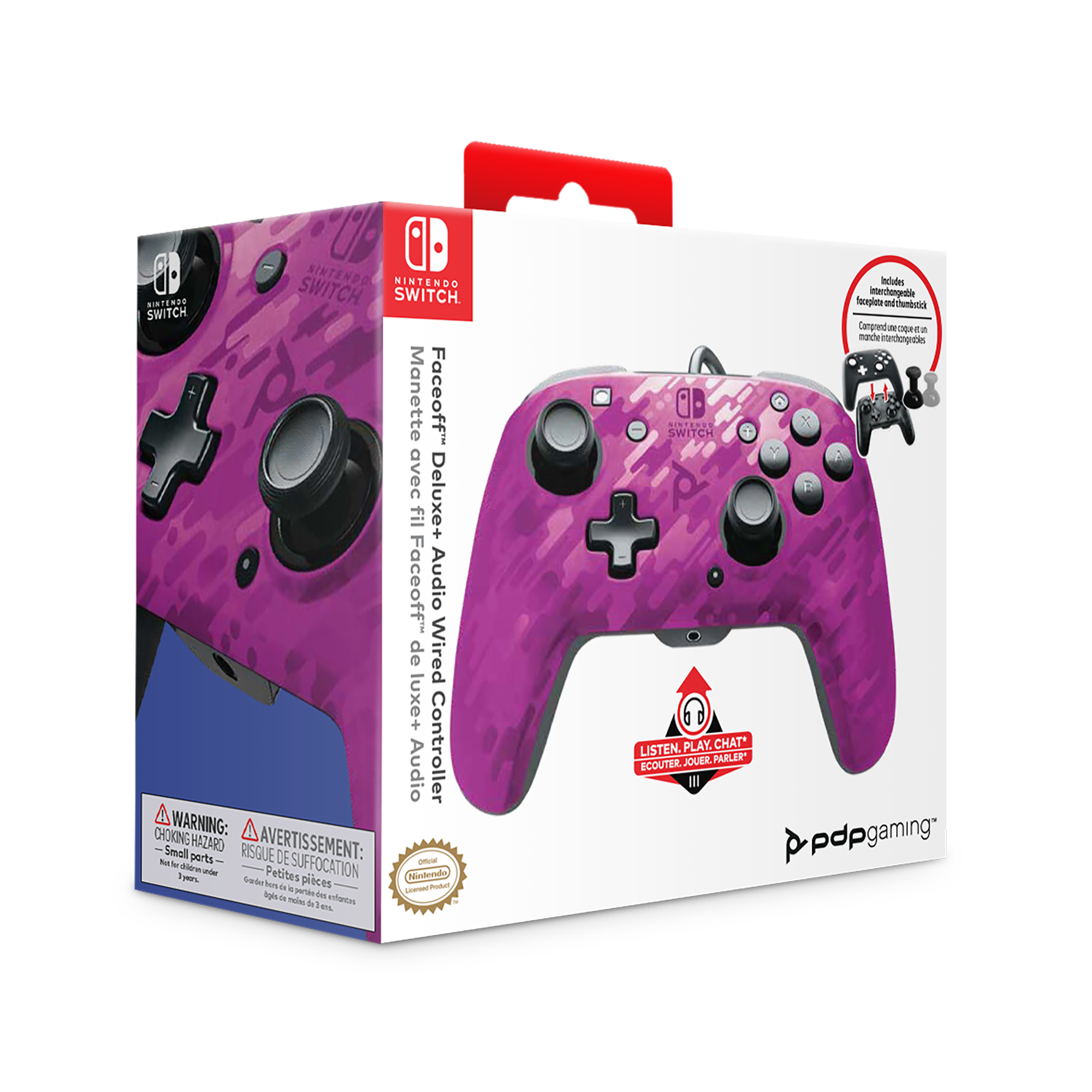 PDP Nintendo Switch Faceoff Deluxe Audio Wired Controller Purple Camo