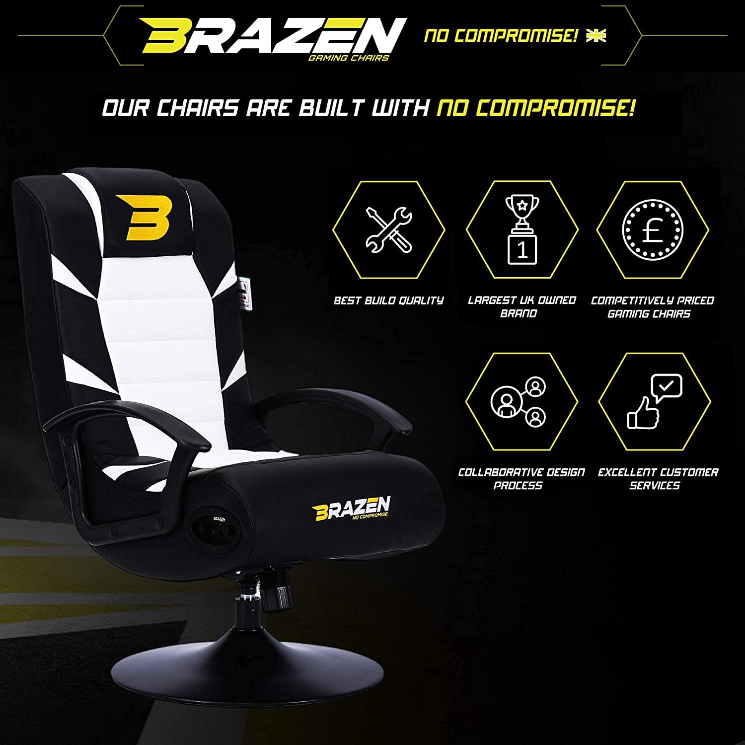Brazen Pride 2.1 Bluetooth Surround Gaming Chair - White