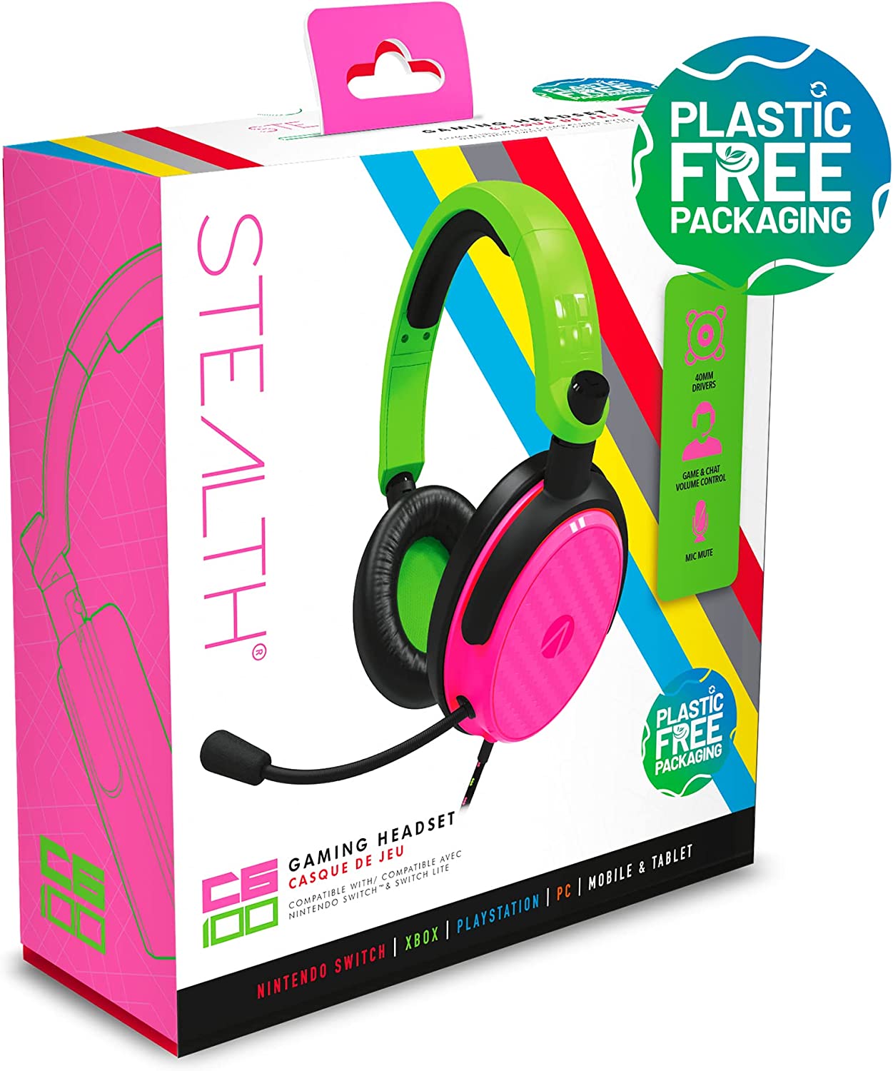 Stealth Pink and Green Gaming Headset