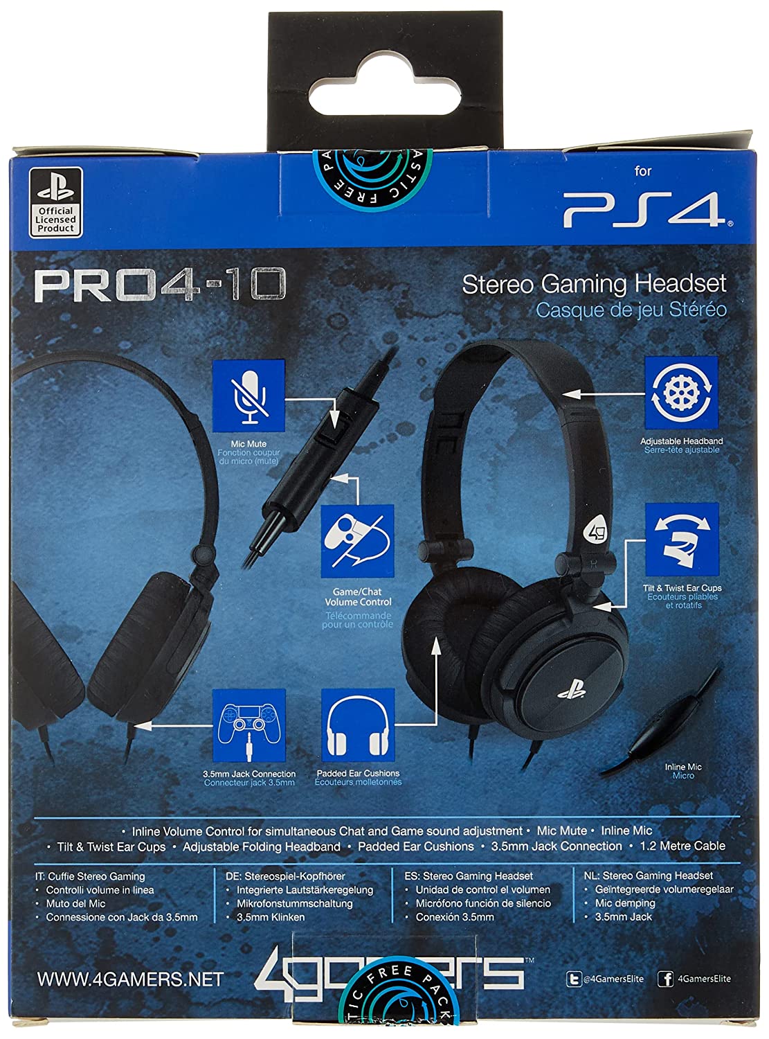 4Gamers PRO4-10 Officially Licensed Stereo Gaming Headset Black (PS4)